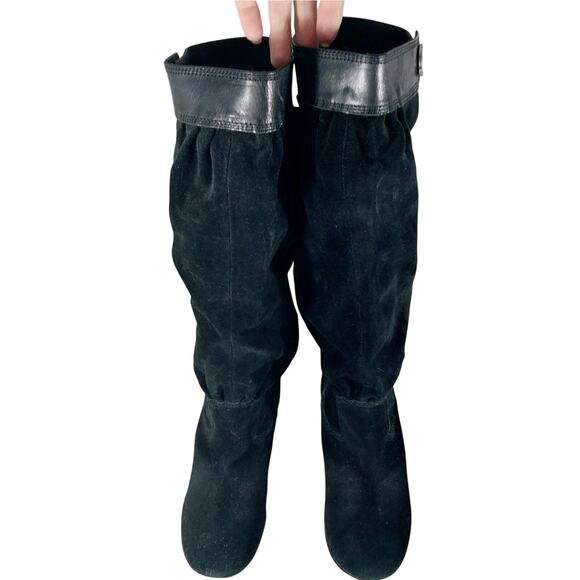 MICHAEL KORS! BLACK GENUINE SUEDE & LEATHER SCRUNCHY SHAFT BOOTS! SZ 9.5M - Picture 4 of 11